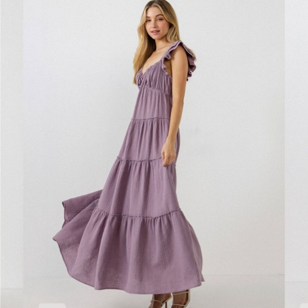 Anthropologie Free the Roses Sweetheart Summer Maxi Lavender Purple Dress Small